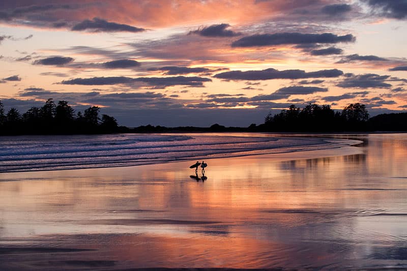 Surfing at Cox Bay Beach, Tofino BC