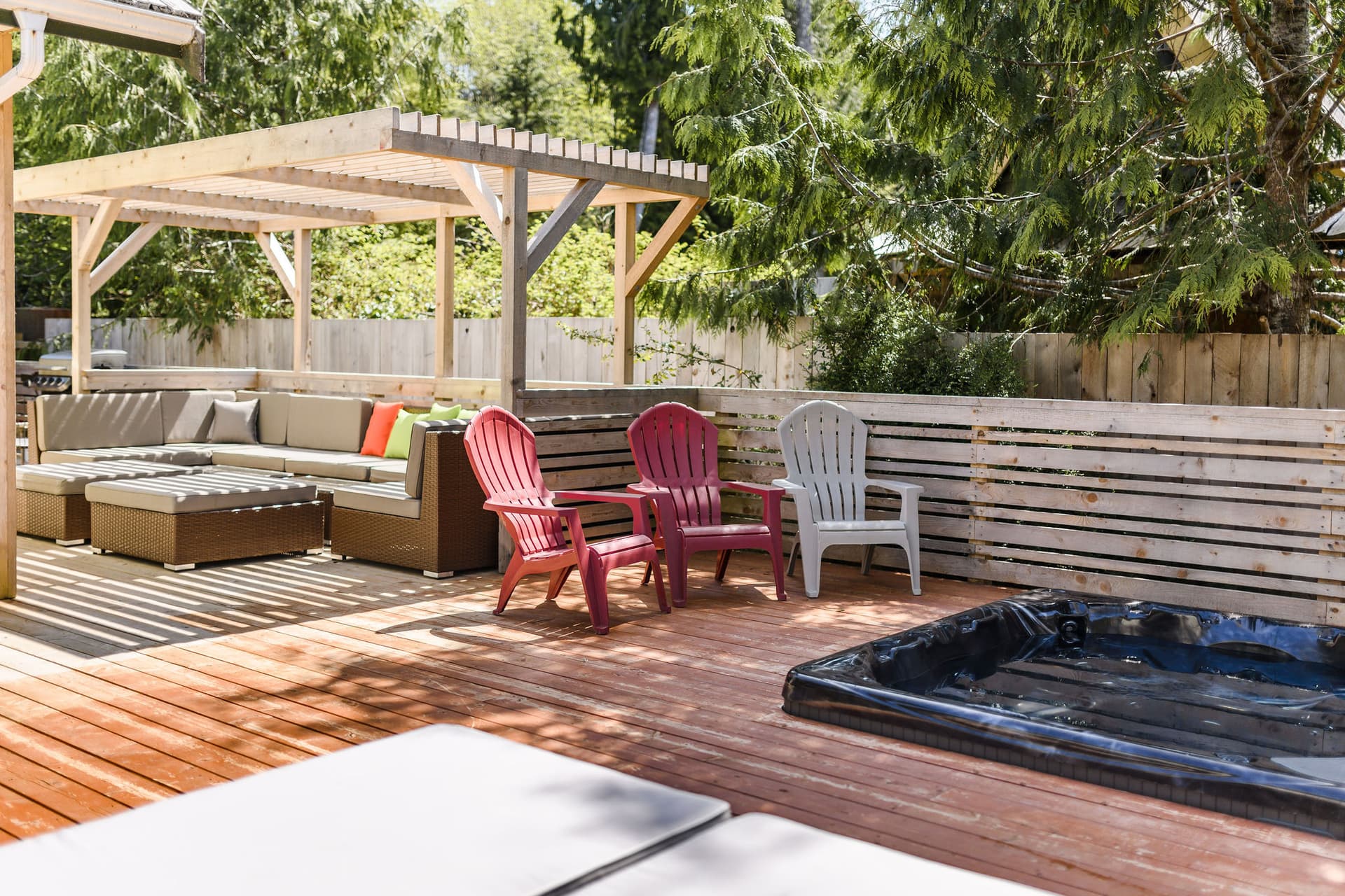 Large outdoor deck with seating