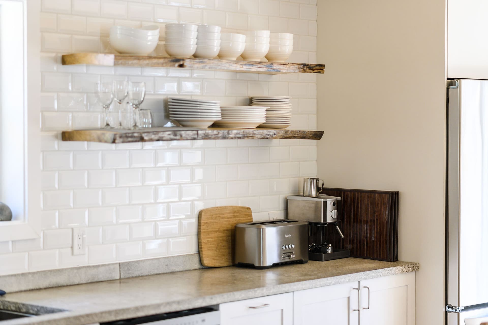 Kitchen shelves with toaster and espresso machine