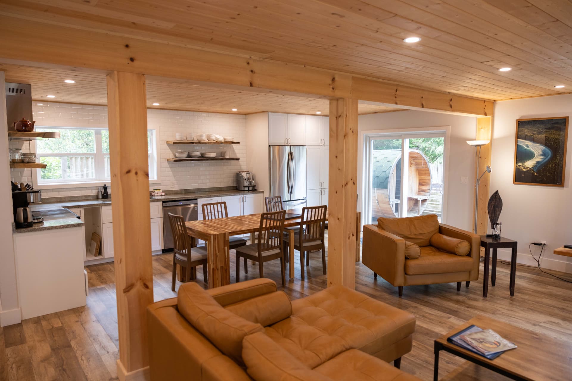 Modern kitchen with stainless appliances and subway tile