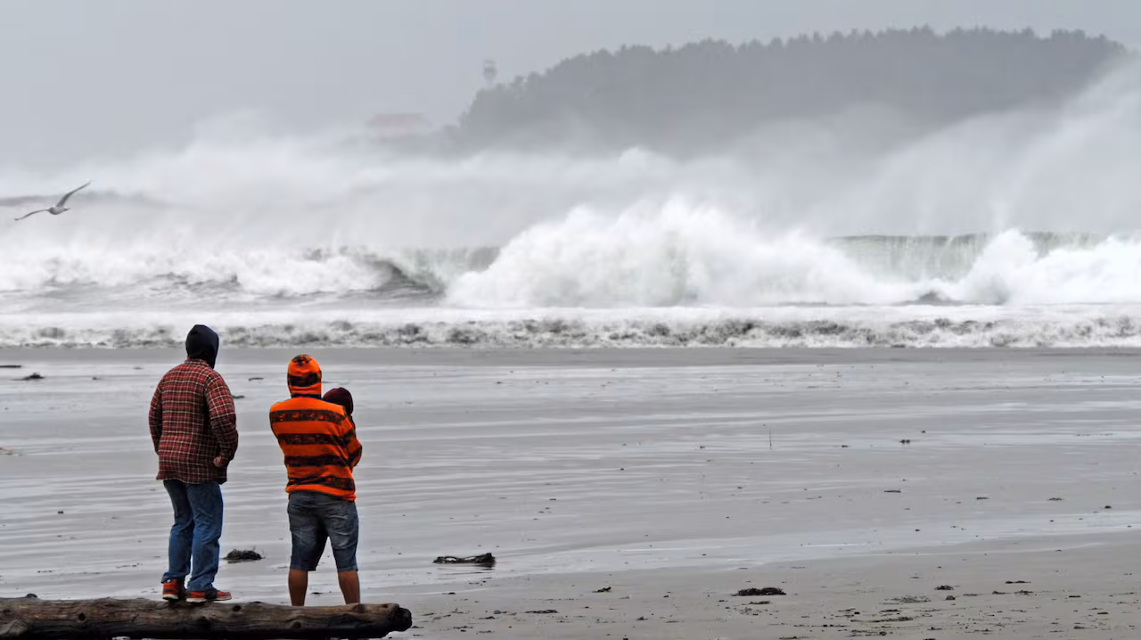 Dramatic Pacific storm waves crashing on the Tofino coastline